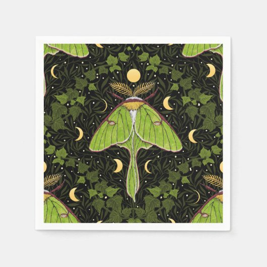 Lunamotten, Mondphasen und Efeu-Damast 2 Serviette (Vorderseite)