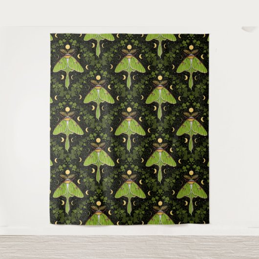 Lunamotten, Mondphasen und Efeu-Damast 2 Wandteppich (Vorderseite)