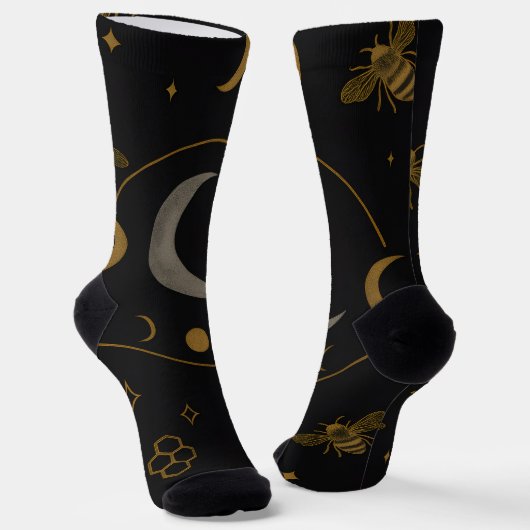 Lunar Alchemy – Celestial Bee & Moon Phase Occult  Socken (Gewinkelt)