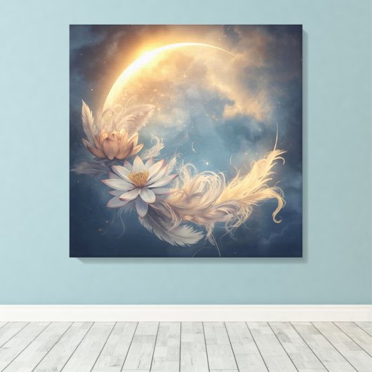 Lunar Bloom Mandala Boho Wall Art Leinwanddruck (Insitu (Holzboden))
