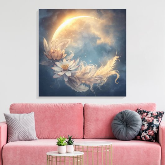 Lunar Bloom Mandala Boho Wandkunst Leinwanddruck (Insitu (Wohnzimmer))