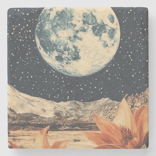 Lunar Bloom Over Sandy Peaks Steinuntersetzer (Vorderseite)