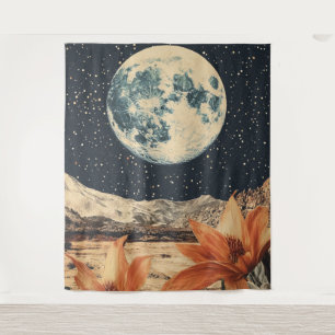 Lunar Bloom Over Sandy Peaks Wandteppich
