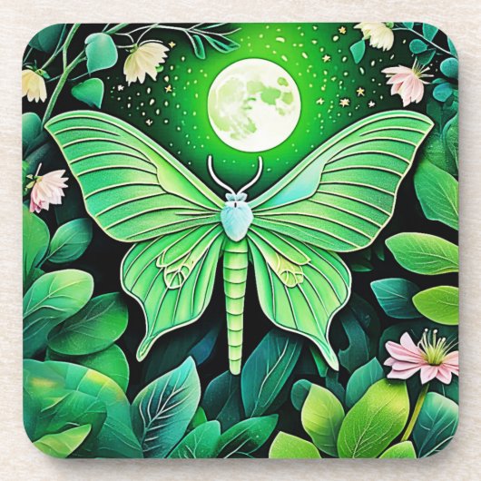 Lunar Butterfly Bloom Design Getränkeuntersetzer (Vorderseite)