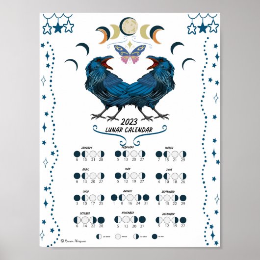 LUNAR CALENDAR 2023, Crow Moon, Wicca Hexenmond Poster (Vorne)