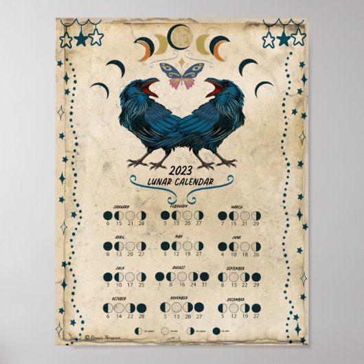 LUNAR CALENDAR 2023, Crow Moon, Wicca Hexenmond Poster (Vorne)