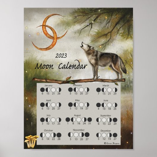 LUNAR CALENDAR 2023, Wolf Moon Dark Forest, Wicca Poster (Vorne)