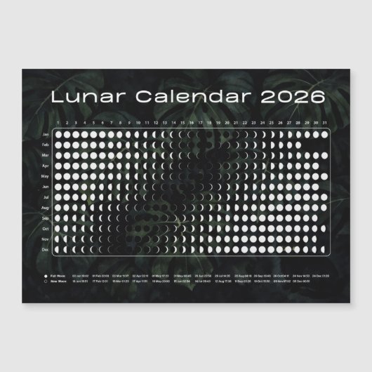 Lunar Calendar 2026 Moon Phases Chart Magnetkarte (Vorderseite)