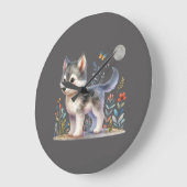 Lunar Cub - Baby Wolf Wall Clock Große Wanduhr (Winkel)