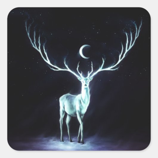 Lunar Deer Protected Digital Art Quadratischer Aufkleber (Vorderseite)