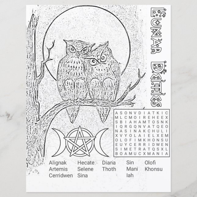 Lunar Deities Word Search Colour Page Paper (Vorderseite)