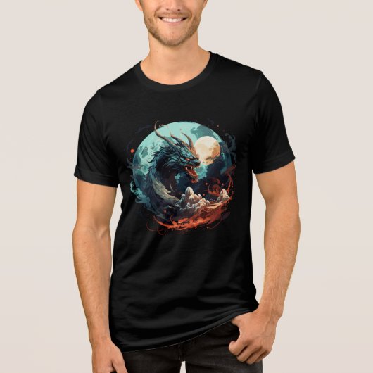 Lunar Dragon Over Fiery Mountains Tri-Blend Shirt (Vorderseite)