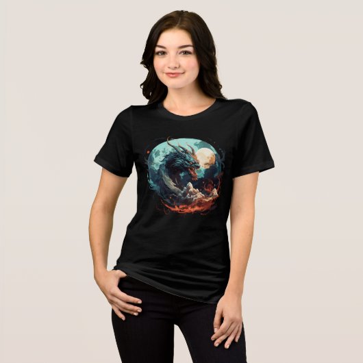 Lunar Dragon Over Fiery Mountains Tri-Blend Shirt (Vorderseite voll)