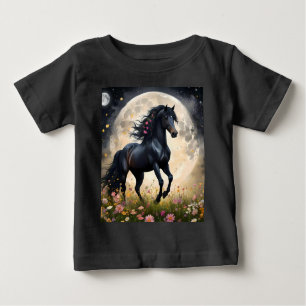 Lunar Elegance: Schwarzes Fantasy - Pferd mit dem Baby T-shirt