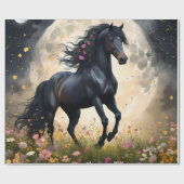 Lunar Elegance: Schwarzes Fantasy - Pferd mit dem  Geschenkpapier (Flach)