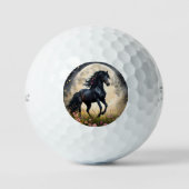 Lunar Elegance: Schwarzes Fantasy - Pferd mit dem  Golfball (Vorderseite)