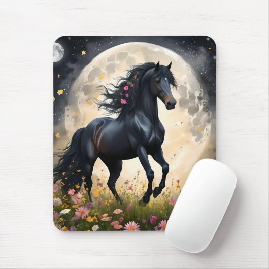 Lunar Elegance: Schwarzes Fantasy - Pferd mit dem Mousepad (Mit Mouse)
