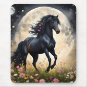 Lunar Elegance: Schwarzes Fantasy - Pferd mit dem Mousepad (Vorne)
