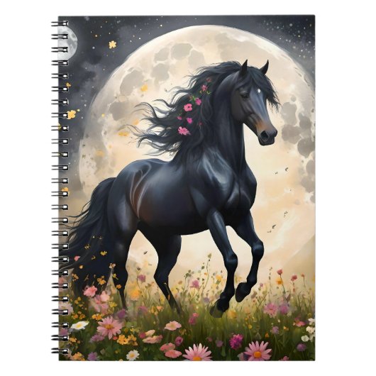 Lunar Elegance: Schwarzes Fantasy - Pferd mit dem  Notizblock (Vorderseite)