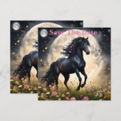 Lunar Elegance: Schwarzes Fantasy - Pferd mit dem Save The Date (Vorne/Hinten)