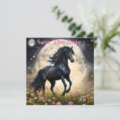 Lunar Elegance: Schwarzes Fantasy - Pferd mit dem Save The Date (Stehend Vorderseite)