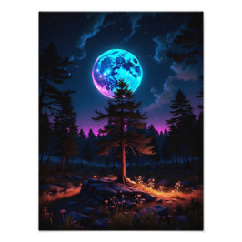 Lunar Glow Forest - ruhige kosmische Nightscape Fotodruck