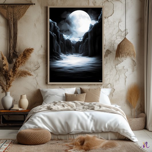 Lunar Ice Canyon - einfarbige Mondlandschaft Poster