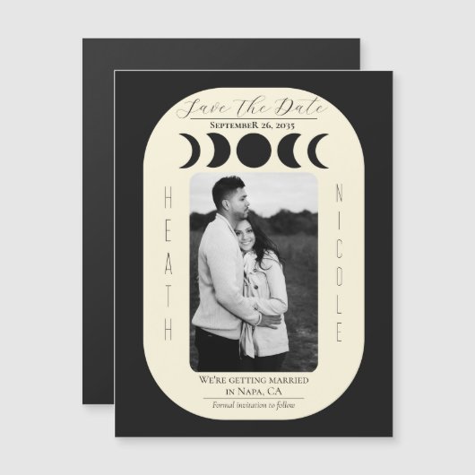 Lunar Luxe Black & Cream Moon Phase Save the Date Magnetkarte (Vorne/Hinten)