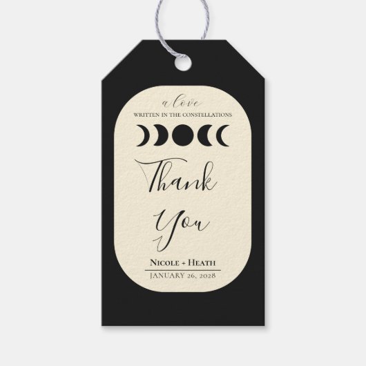 Lunar Luxe Black & Cream Moon Phase Wedding Geschenkanhänger (Vorderseite)