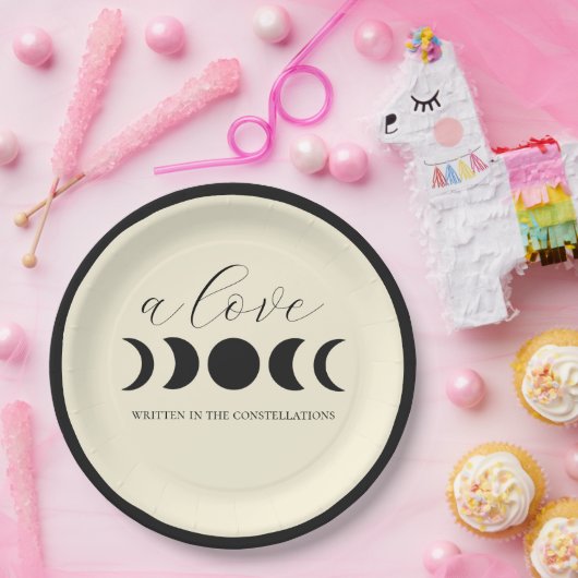 Lunar Luxe Black & Cream Moon Phase Wedding Pappteller (Party)