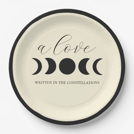 Lunar Luxe Black & Cream Moon Phase Wedding Pappteller (Vorderseite)