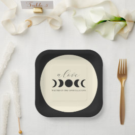 Lunar Luxe Black & Cream Moon Phase Wedding Pappteller