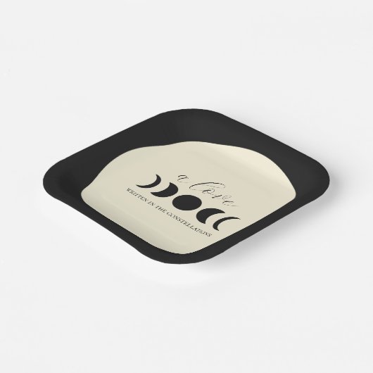 Lunar Luxe Black & Cream Moon Phase Wedding Pappteller (Gewinkelt)