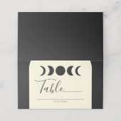 Lunar Luxe Black & Cream Moon Phase Wedding Platzkarte (Außenseite Aufgefaltet)