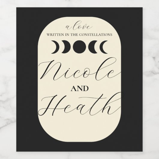 Lunar Luxe Black & Cream Moon Phase Wedding Weinetikett (Einzelnes Label)