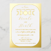 Lunar Luxe Real Gold Foil Moon Phase Hochzeit Folieneinladung (Vorderseite)