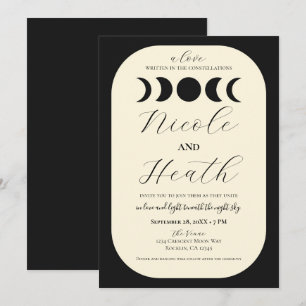 Lunar Luxe Schwarz & Creme Mondphasen-Hochzeit  Einladung