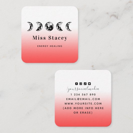 Lunar Moon Phase Energy Healer Spirituell Red Ombr Quadratische Visitenkarte (Vorne/Hinten)