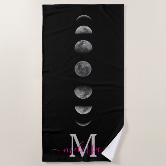 Lunar Moon Phases | Celestial Personalized Name Strandtuch (Vorderseite)