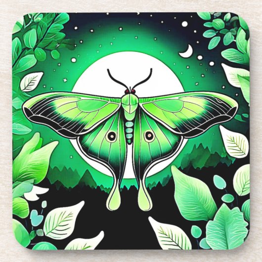 Lunar Moth Nacht Getränkeuntersetzer (Vorderseite)