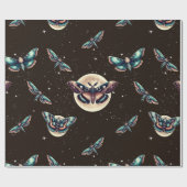 Lunar Moths Full Moon Black Wallpaper Geschenkpapier (Flach)