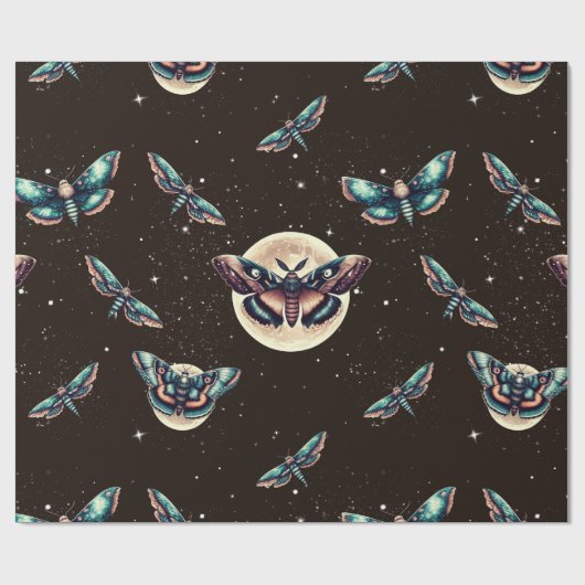Lunar Moths Full Moon Black Wallpaper Geschenkpapier (Flach)