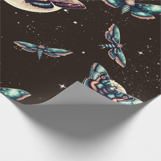 Lunar Moths Full Moon Black Wallpaper Geschenkpapier (Ecke)