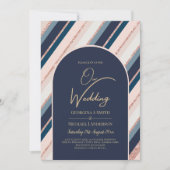 Lunar Navy Blue Blush Pink Rose Gold Hochzeit Einladung (Vorderseite)