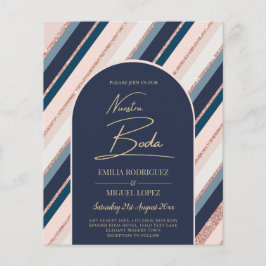 Lunar Navy Blue Blush Pink Rose Gold Hochzeit Flyer