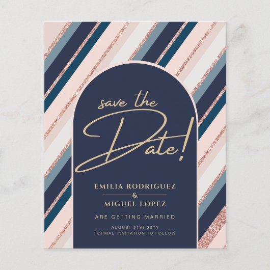 Lunar Navy Blue Blush Pink Rose Gold Hochzeit Flyer (Vorne)
