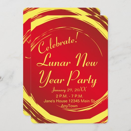 Lunar Neujahr Glück Wohlstand Harmonie Einladung (Vorne/Hinten)