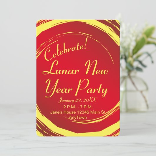 Lunar Neujahr Glück Wohlstand Harmonie Einladung (Stehend Vorderseite)