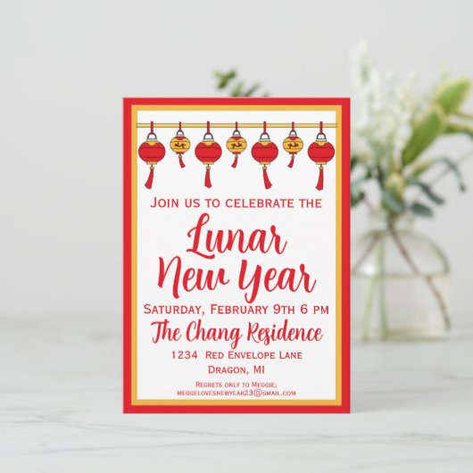 Lunar New Year Lantern Chinesisches Neujahr Einladung (Stehend Vorderseite)
