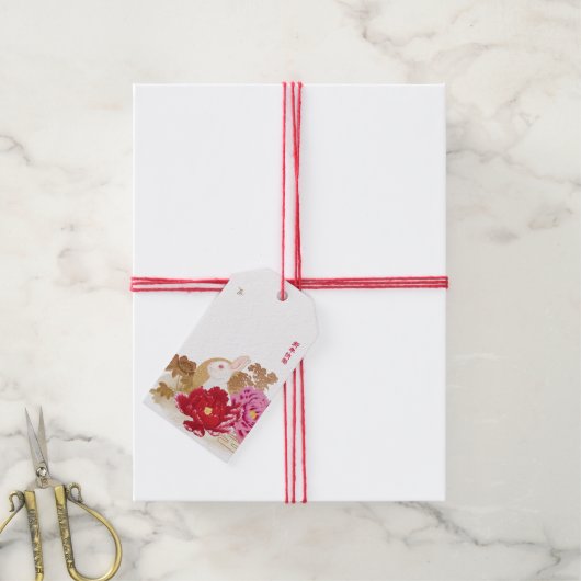 Lunar New Year Luxus White & Gold Rabbit Geschenkanhänger (Mit Garn)